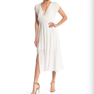 WAYF Leanne Double Slit Smocked Midi Dress